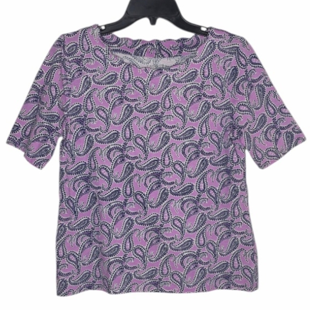 Talbots Patterned Scalloped Neck Top